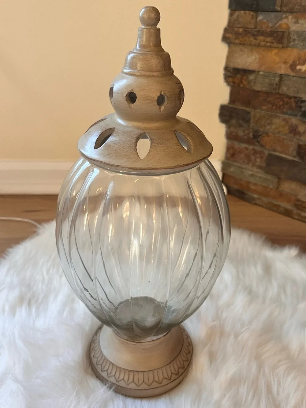 Decorative Glass Apothecary Jar with Lid & Neutral Decorative Balls— Decor